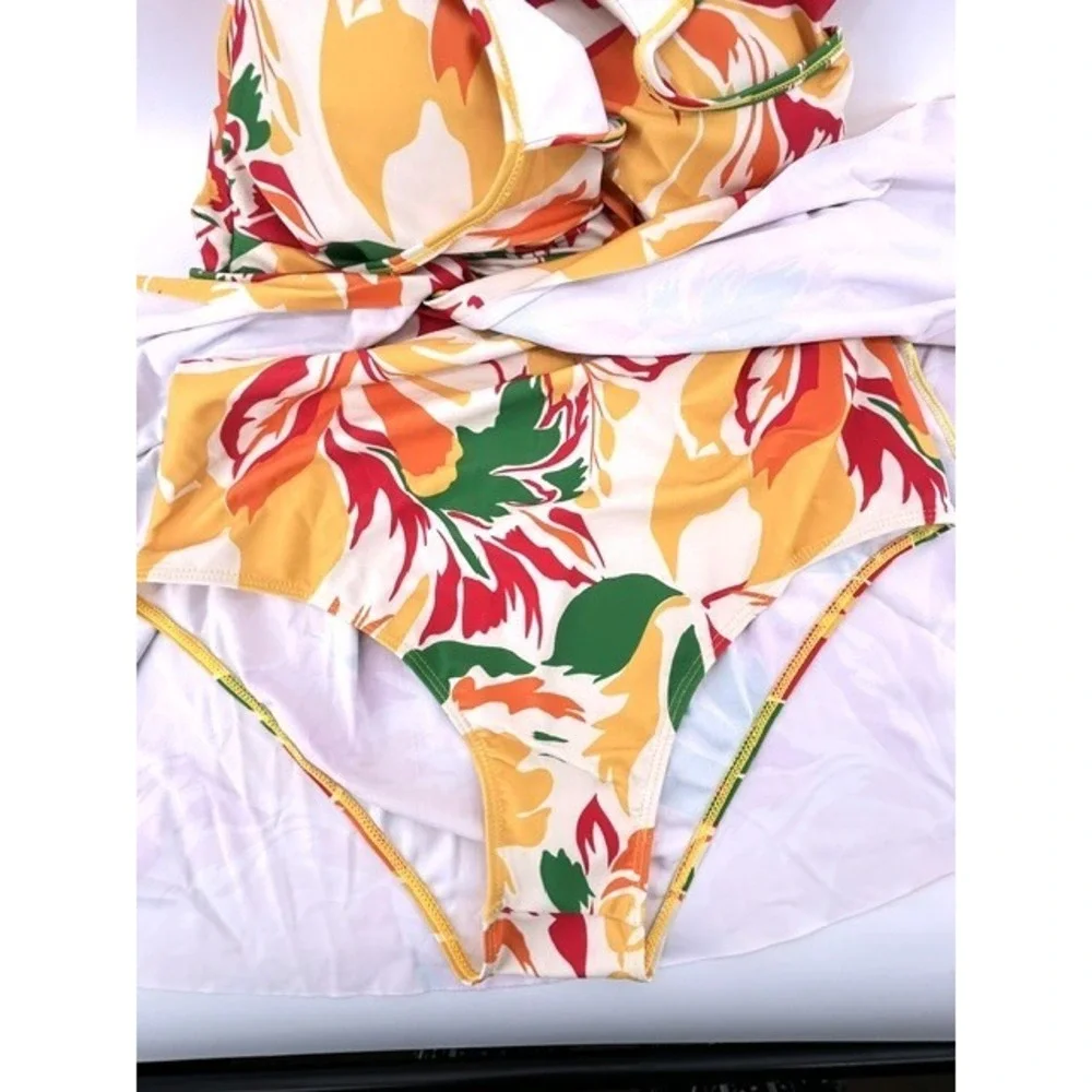 Grace Karin Women Floral Swim Dress Twist Front One Piece Swimsuit XL Multicolor